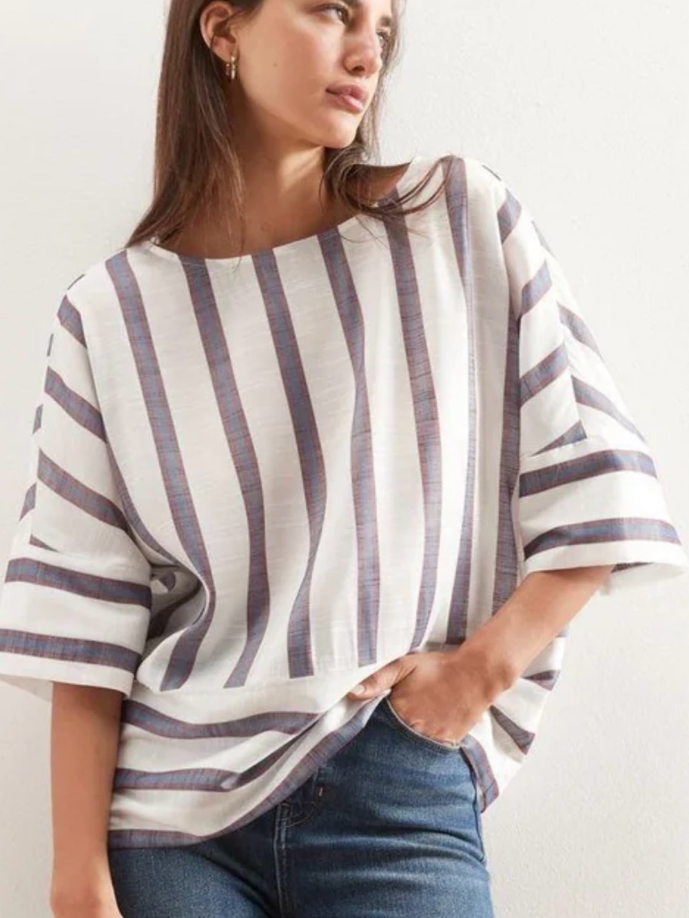 Banana Republic White Top with Blue Stripes